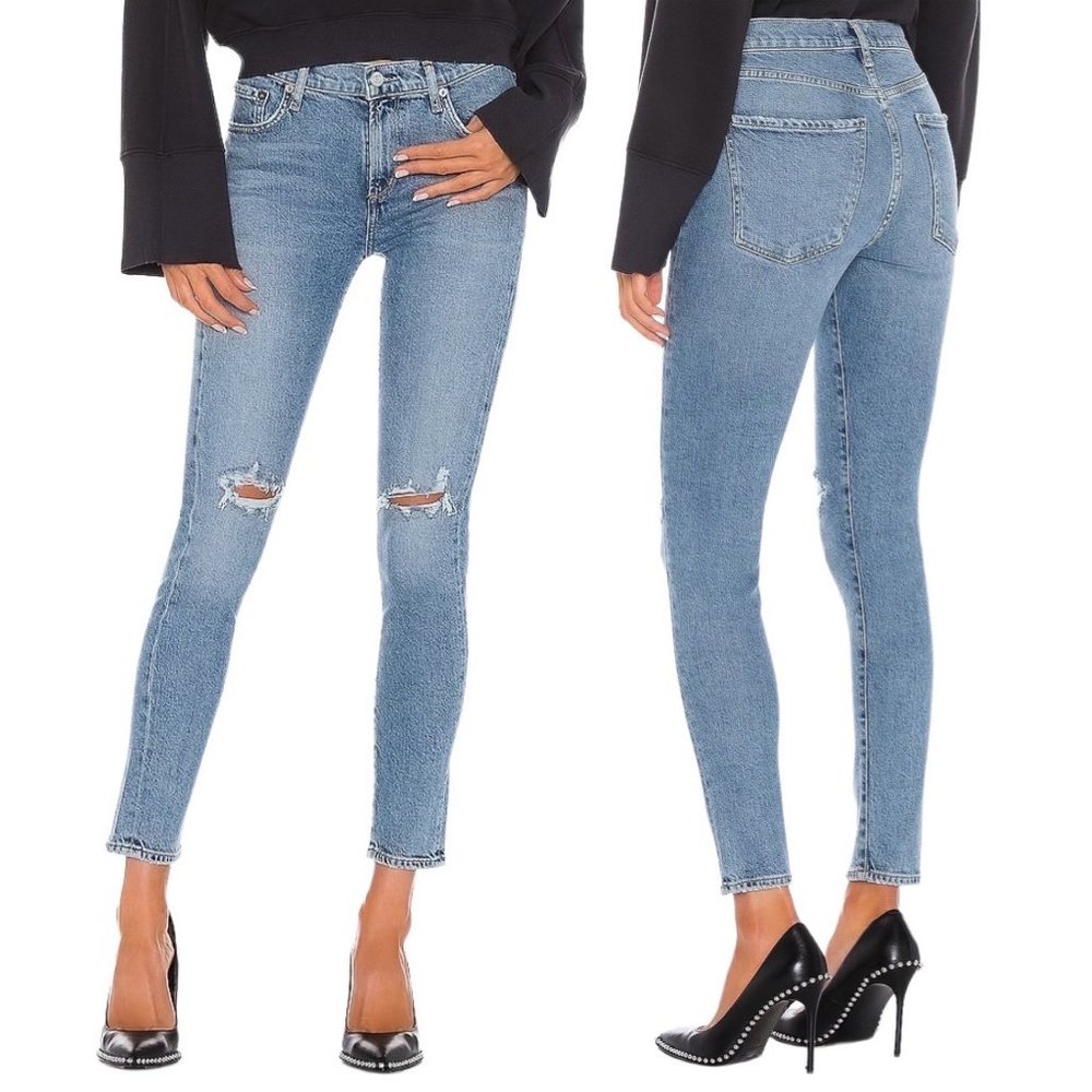 Agolde Sophie Mid Rise Skinny Ankle Distressed Jeans in Coastal Blue Size 26